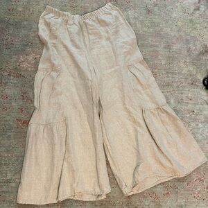 Match Point Cha Cha Linen Wide Leg Pants 1X Beige Tiered Made in USA Lagenlook
